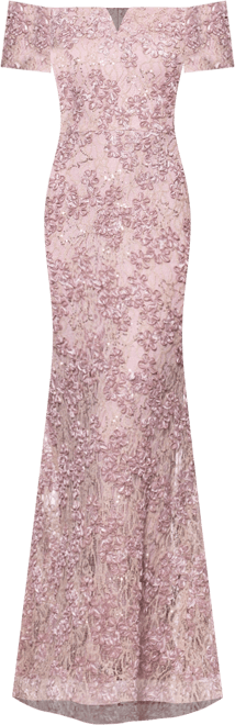 Petite Long Soutache Lace Off-The-Shoulder Ball Gown