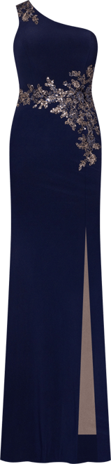 Petite One-Shoulder Applique Ball Gown