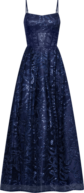 Juniors' Bow Glitter Pattern Square Neck Ballgown