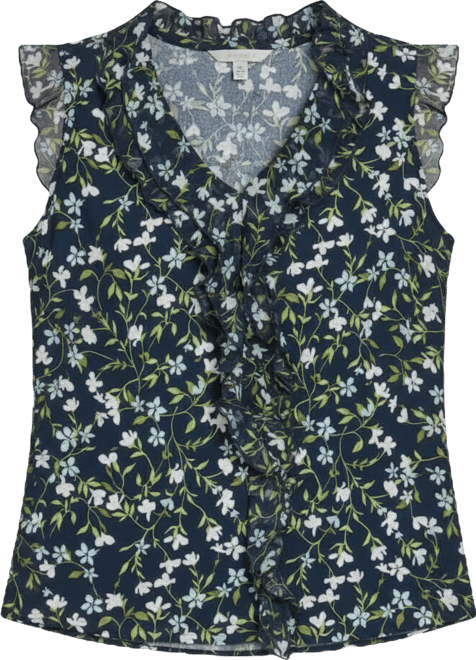 Women's Floral Vine Mixed Media Ruffle Top