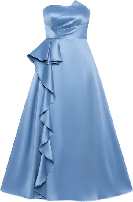 Women's Strapless Side Ruffle Satin Ball Gown