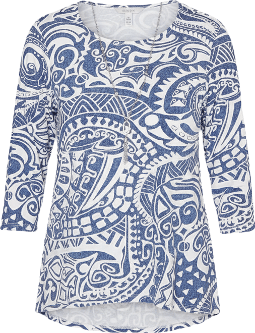 Women's Classic Paisley Swirl SharkBite Hem Top with Necklace