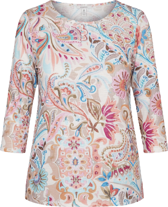 Women's Classic Paisley Floral Pleated Neck Top