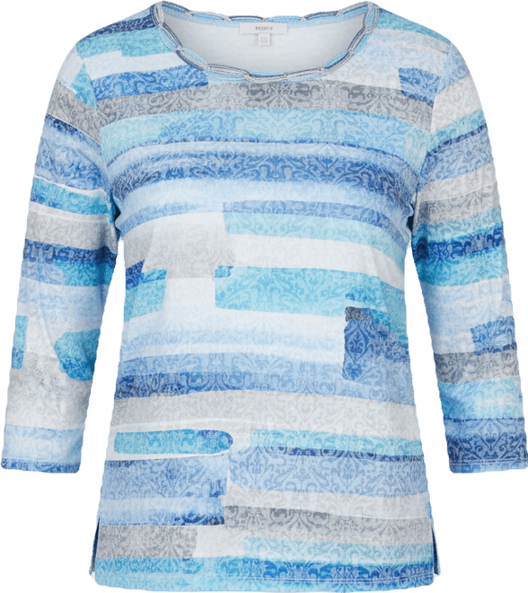 Women's Classic Brushstroke Biadere Embellished Neck Top