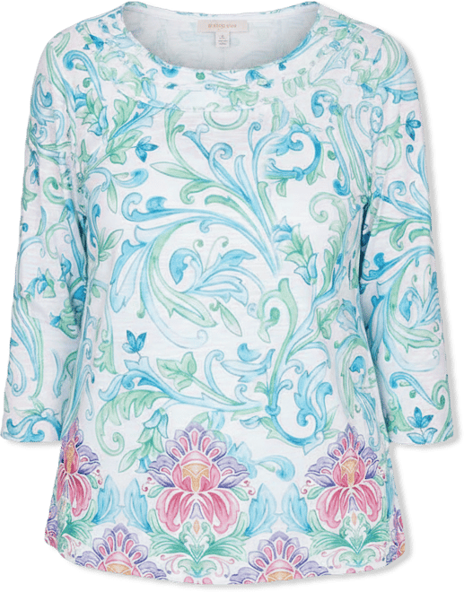 Women's Classic Scroll Border Embellished Neck Top