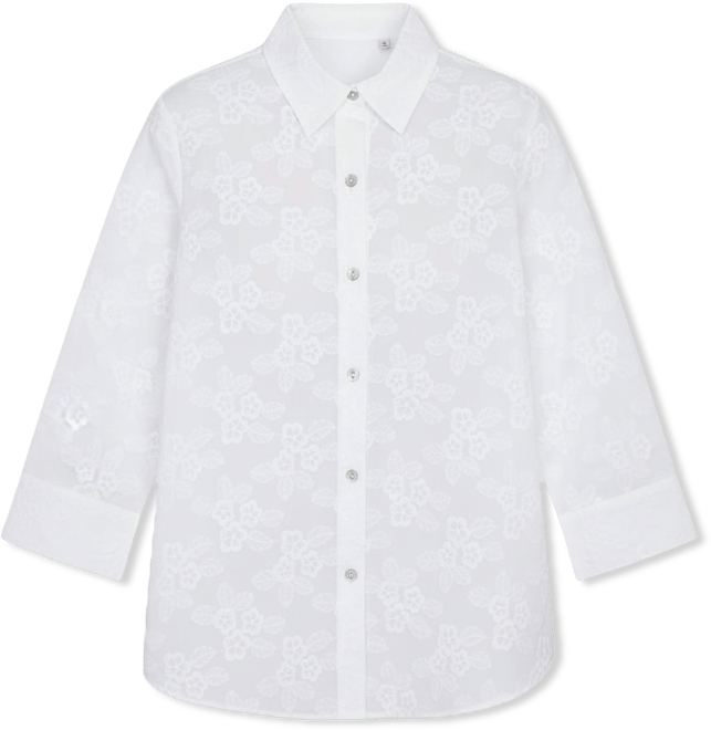 Women's Classic Collared Flower Embroidered Button Down Top