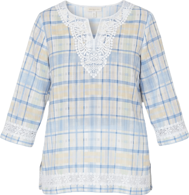 Women's Classic Plaid Embellished Lace Top