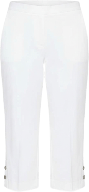 Petite Classic Solid Twill Button Hem Capri Pants