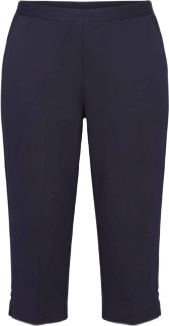 Petite Classic Solid Twill Button Hem Capri Pants