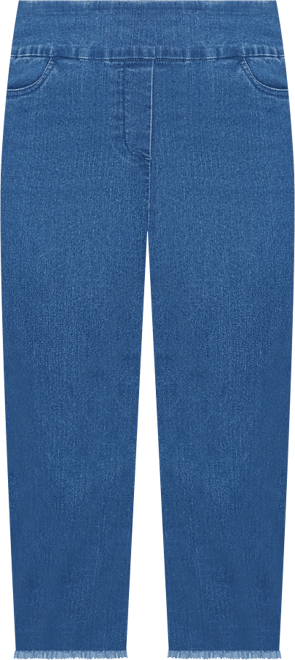 Petite Classic Super Stretch Denim Fringe Capri Pants