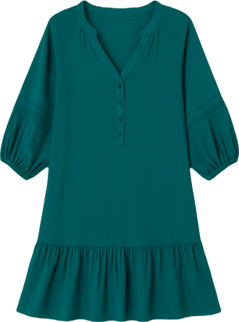 Women's Notched V-Neck Half-Sleeve Woven Mini Dress