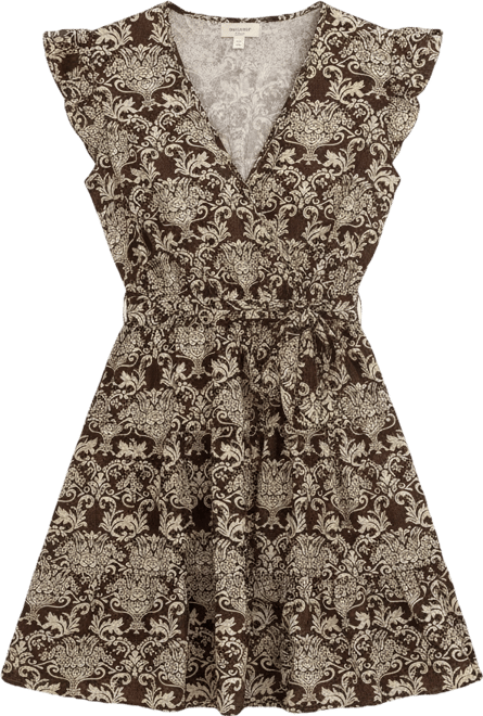 Women's Surplice V-Neck Short-Sleeve Woven Mini Dress