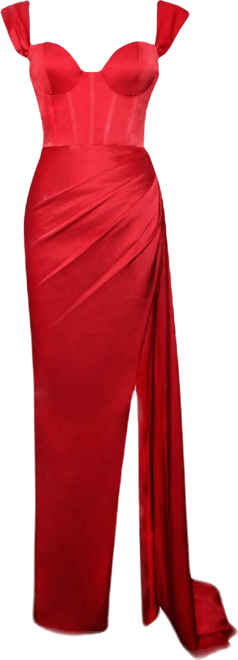 Women's Zayda Red High Slit Corset Satin Gown