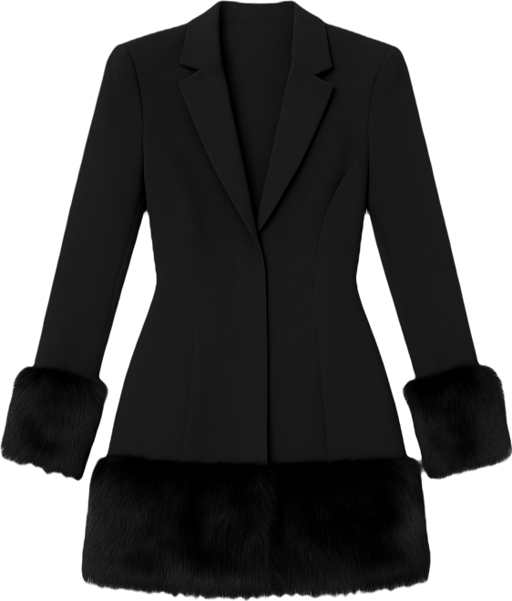 Women Wenona Black Fur Trimmed V-Neck Mini Blazer Dress