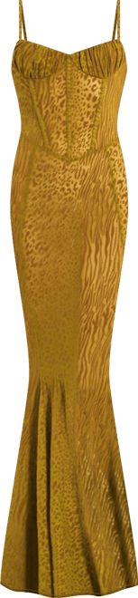 Women's Ulani Gold Burnout Velvet Detail Mesh Maxi Dress