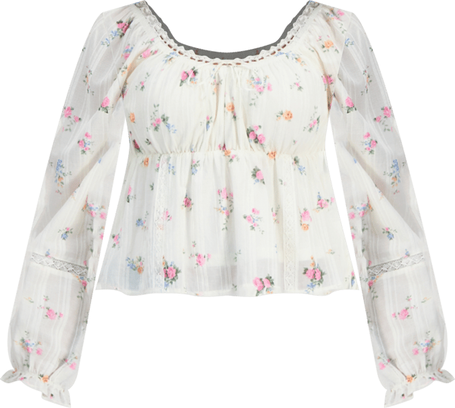 Juniors' Long-Sleeve Woven Peasant Top