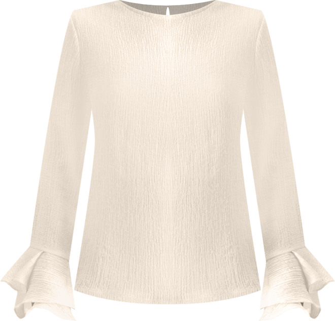 Women's Long Sleeve Ruffled Cuff Textured Blouse