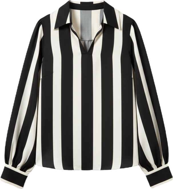 Women's Collared Long Sleeve Striped Blouse