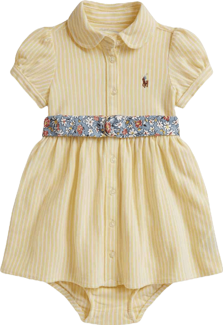 Ralph Lauren Girls' Belted Oxford Mesh Polo Dress & Bloomer - Baby - Wicket Yellow - 3M