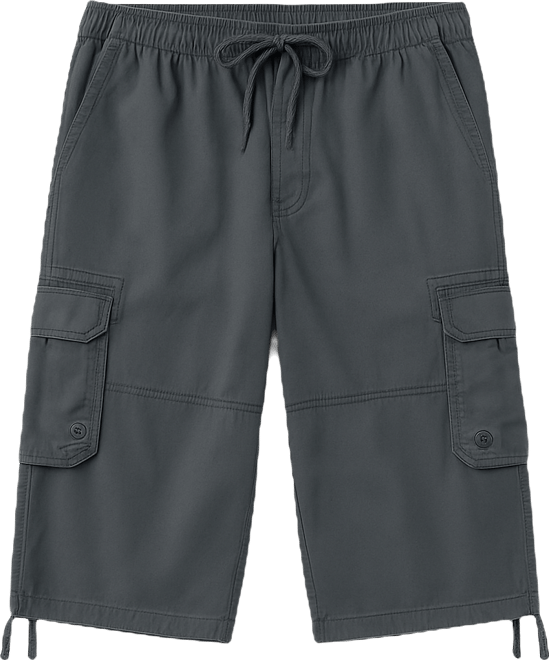 Men's 18" Elastic Waist Capri Long Cargo Shorts