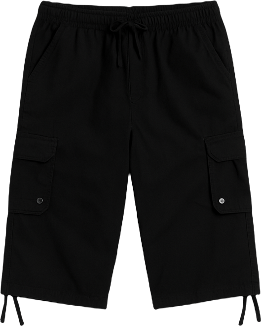 Men's 18" Elastic Waist Capri Long Cargo Shorts