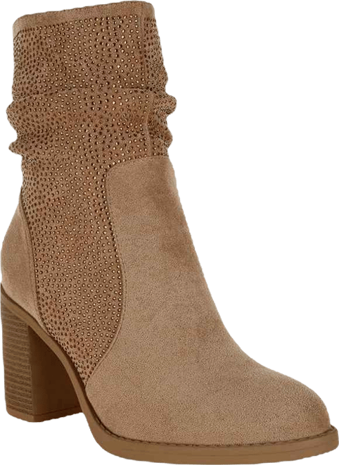 Chinar Rhinestone Studded Slouchy Ankle Boots