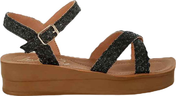 Sephone Woven Square Toe Wedges Sandals Women