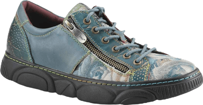 L Artiste Women s Danli-bloom Zippered Platform Sneakers in Hand-Painted Leather with Floral Embossing and Rainbow Stitching