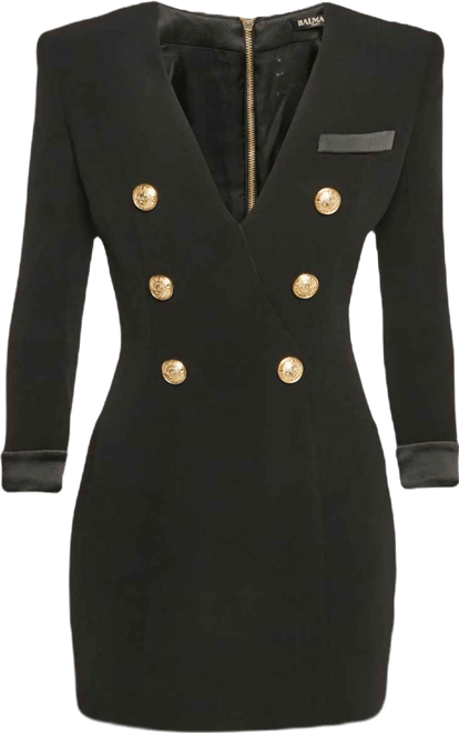 Women's Black Crepe Double Breasted Mini Dress