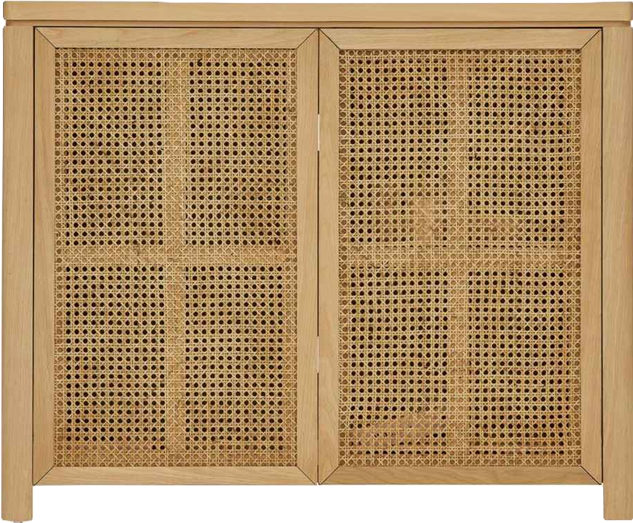 Mid Century Modern Rattan Sideboard Buffet Cabinet with 2 Outlets, Natural