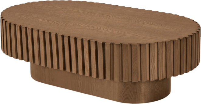 Oval Mid Century Modern Fluted Wood Coffee Table, 43.1" Walnut