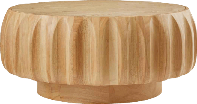 Round Solid Wood Carved Coffee Table with Elegant Sculptural Design