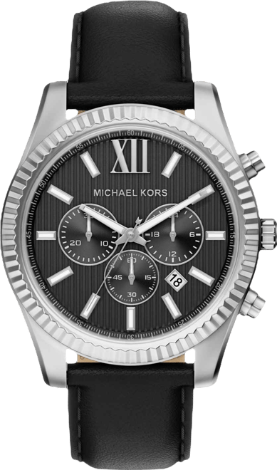 Men's Lexington Chronograph Black Leather Watch, 45mm