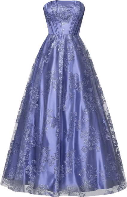 Juniors' Glittered Strapless Corset Gown