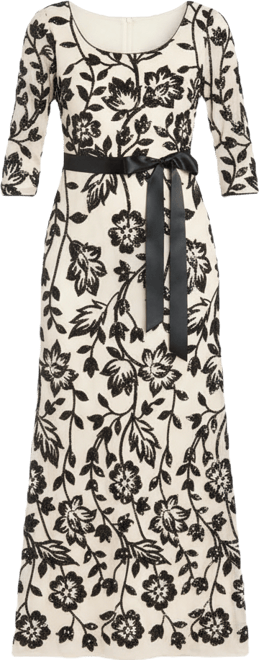 Petite Floral Sequin Beaded Scoop Neck Dress