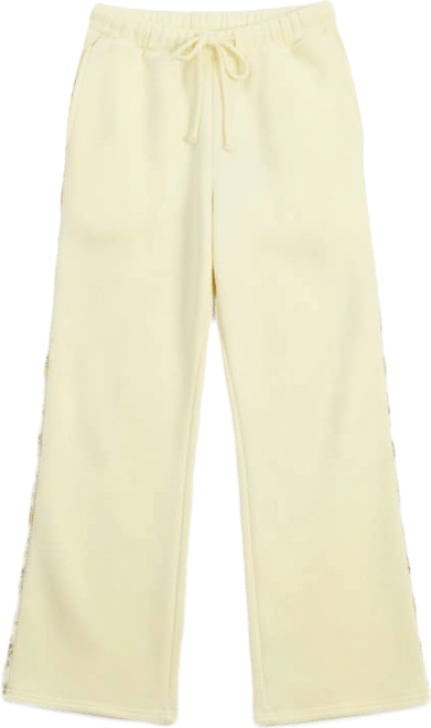 Juniors' Floral Piped Fleece Wide-Leg Pants