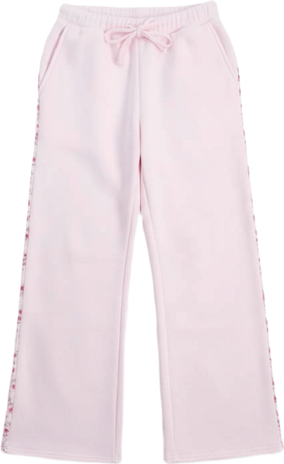 Juniors' Floral Piped Fleece Wide-Leg Pants