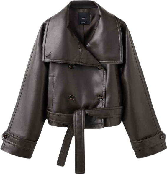 Women's Faux-Leather Lapels Maxi Jacket