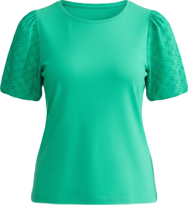 Women's Eyelet Puff-Sleeve Crew Neck Top