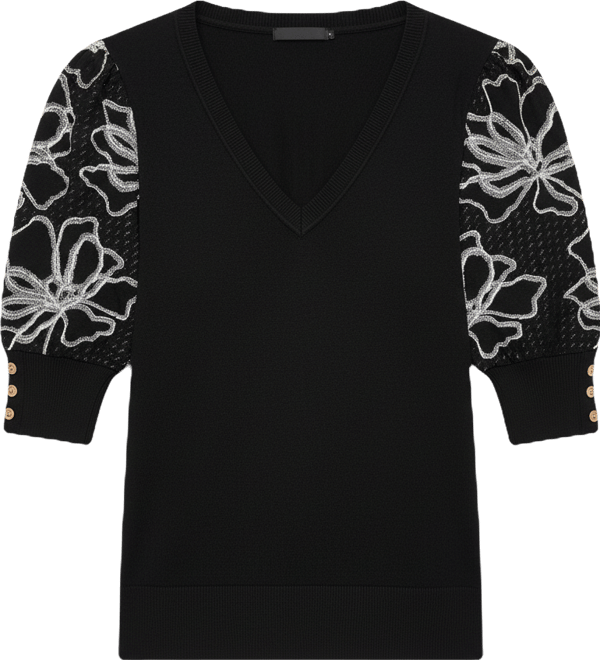 Women's Floral Short-Sleeve Sweater