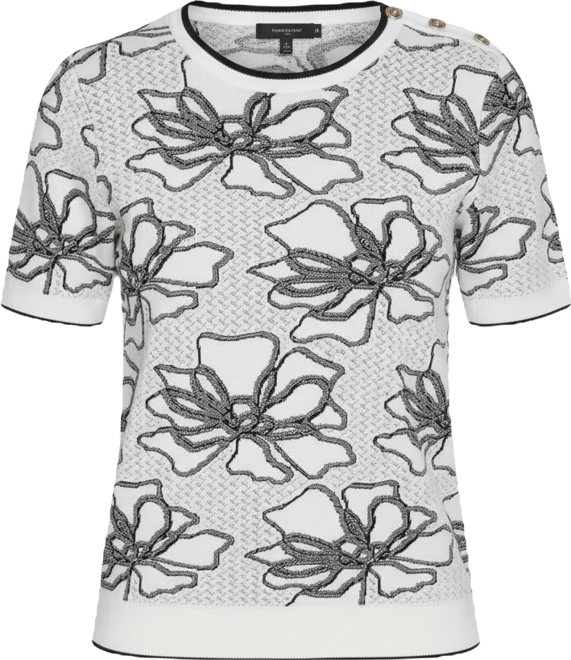 Women's Flower Print Short-Sleeve Sweater