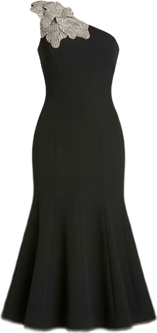 Women's Crepe One Shoulder Mermaid Midi Dress with Flower