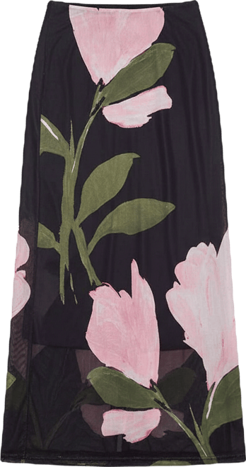 Women's Blooming Peony Floral Midi Skirt