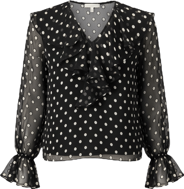 Women's See-Through Polka Dot V-Neck Blouse