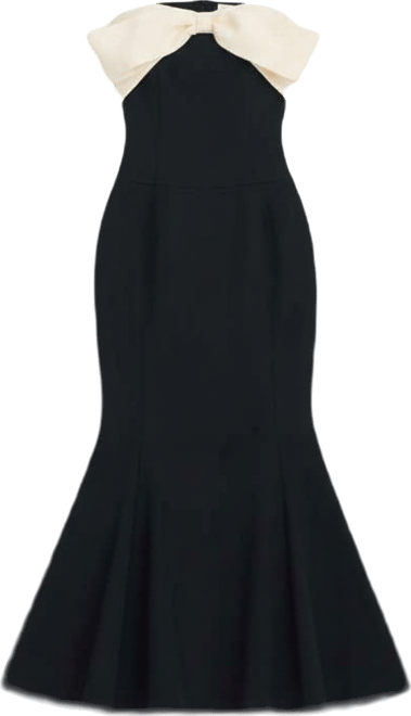 Women Saige Black Mermaid Maxi Dress with Ivory Bow Bustline