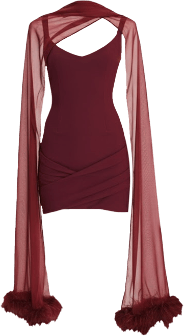 Women's Tori Wine Red Pleated Mini Dress with Chiffon Scarf