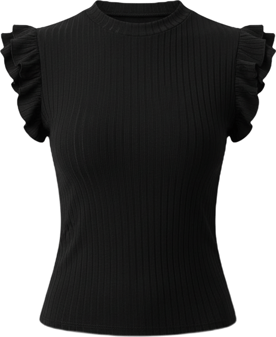 Women's Ribbed Straight Top with Ruffles