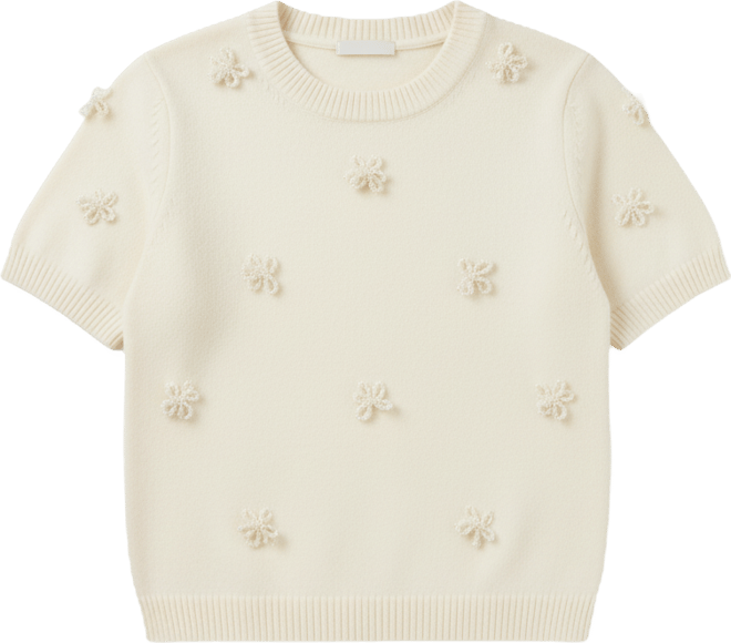 Women's Pearl Trim Short Sleeve Sweater