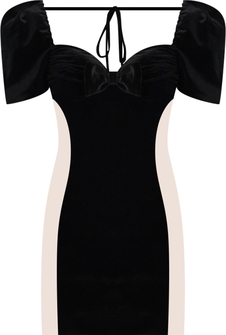 Women's Nova Black Contoured Sweetheart Puff Sleeve Mini Dress