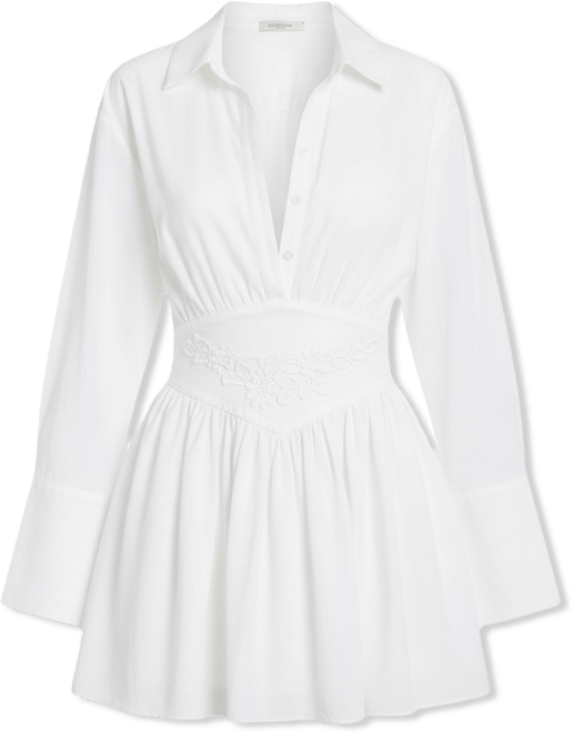 Women's Jamila White Shirt Mini Dress with Embroidered Waist Detail